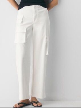 Wide-Leg White Cargo Pants